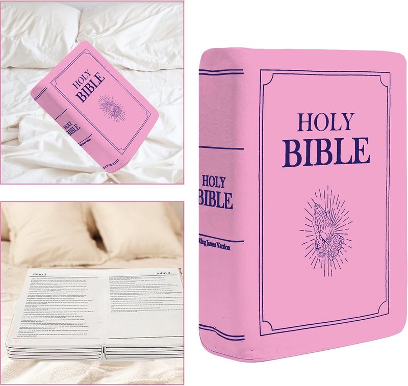 VKMON Bible Pillow Book Plush That Opens, for Teens Adults Christian Gifts, Cozy Faith Bible Pillow (Pink) - Image 1